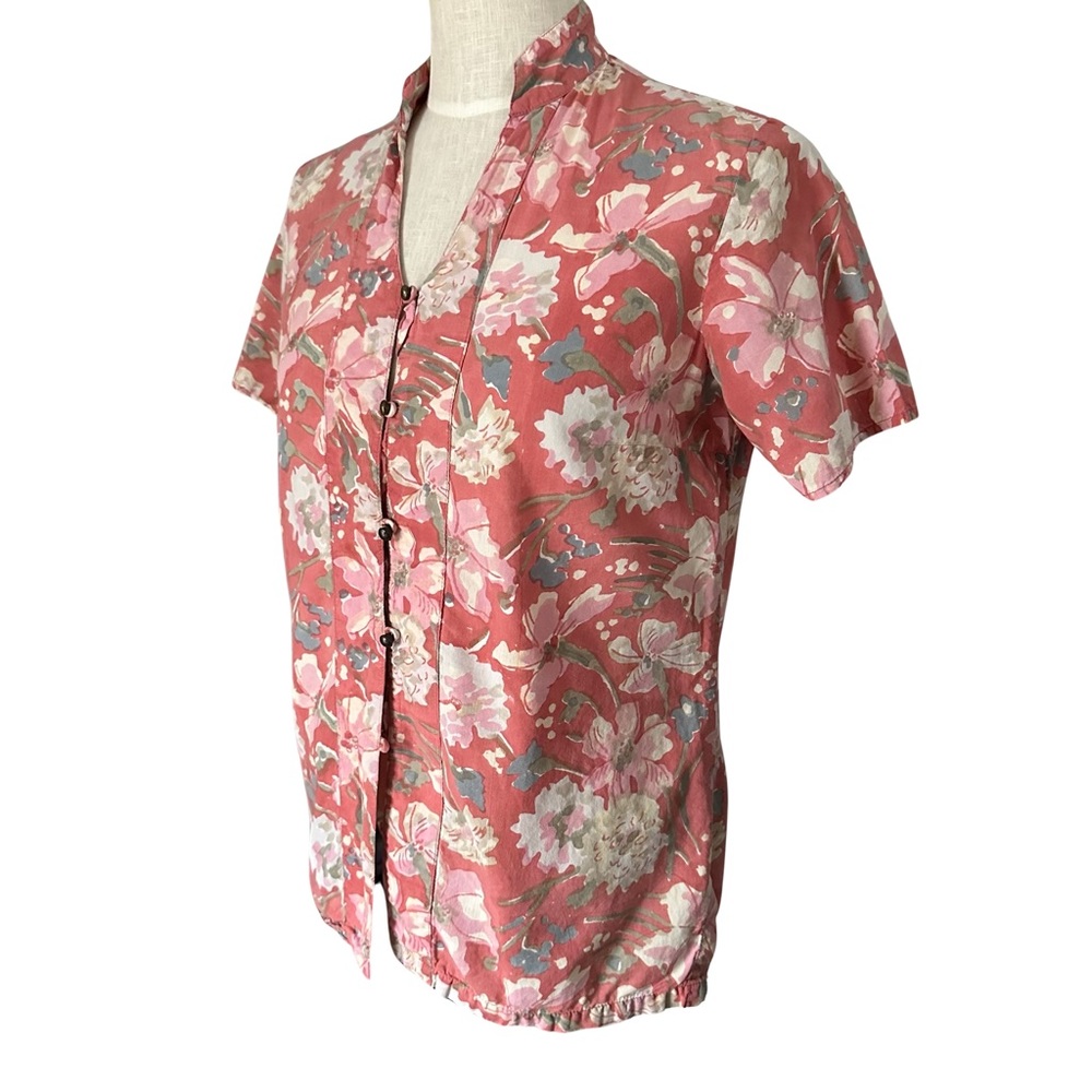 Anokhi Jaipur Button Blouse Shirt Top Women’s 8 Floral Pinkish Red Brass Buttons
